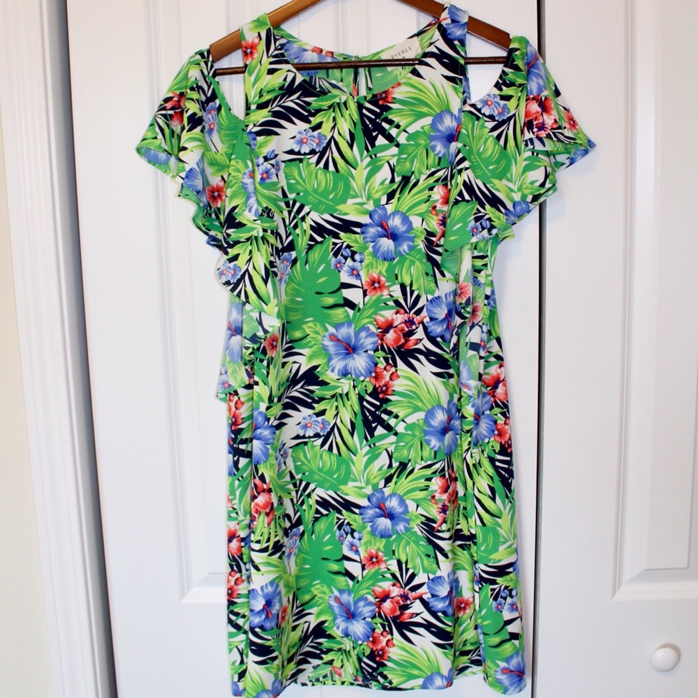 Everly Palm & Floral Cold Shoulder Dress